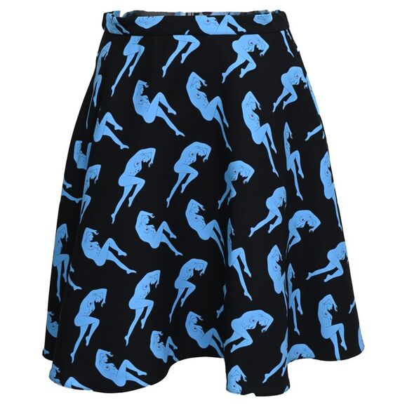 Miu Miu Dresses & Skirts - Miu Miu Women-Print Mini Skater Skirt in Black and Blue Viscose